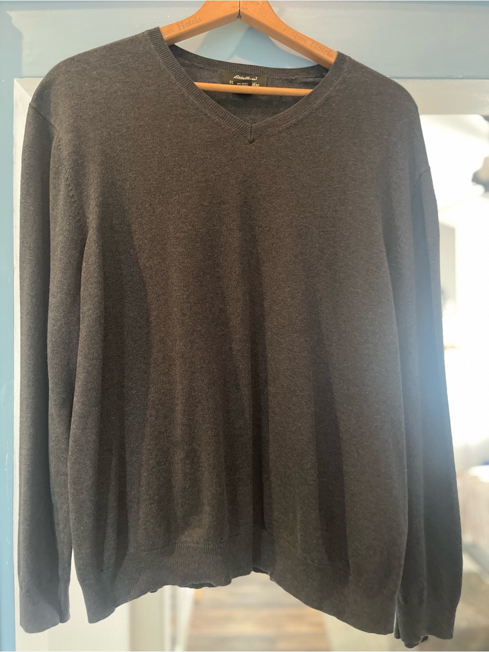 Eddie Bauer V-Neck Cotton/Cashmere Sweater - Dark Gray 2XL
